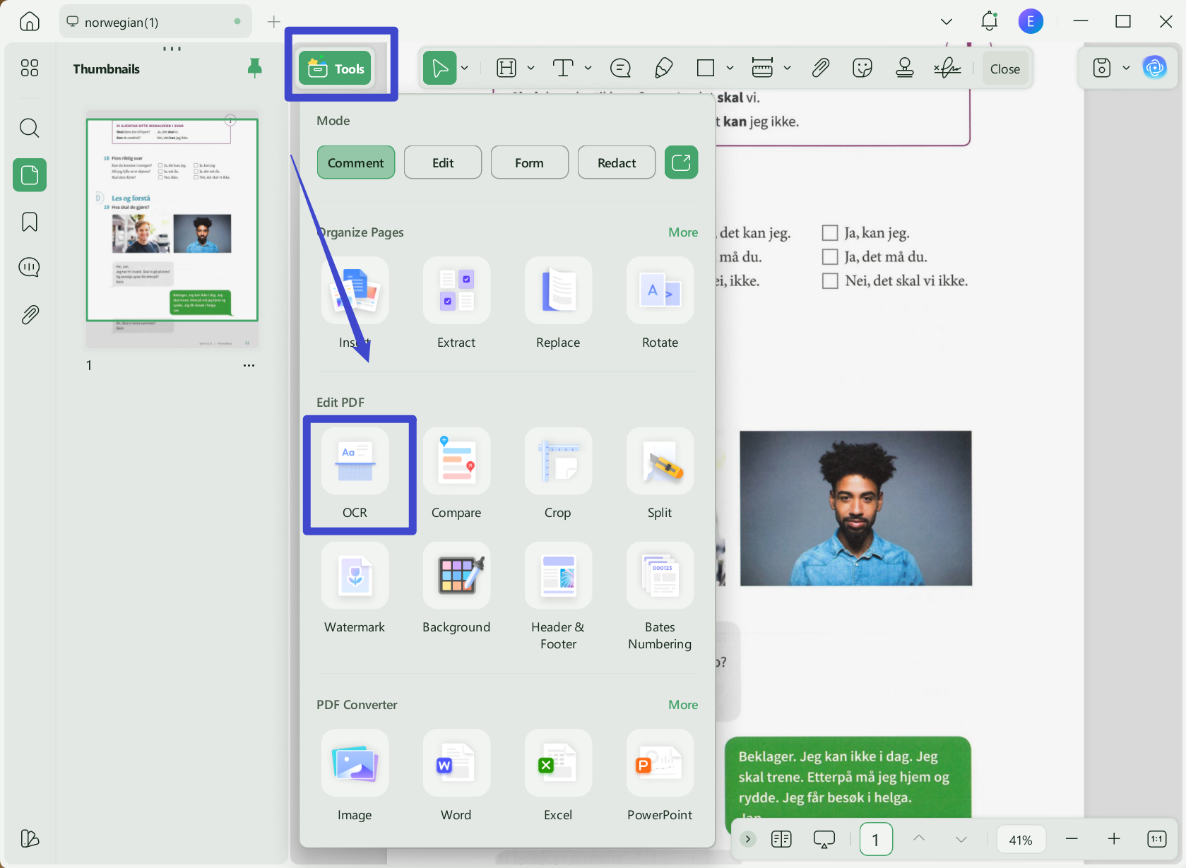 open ocr tool and import document