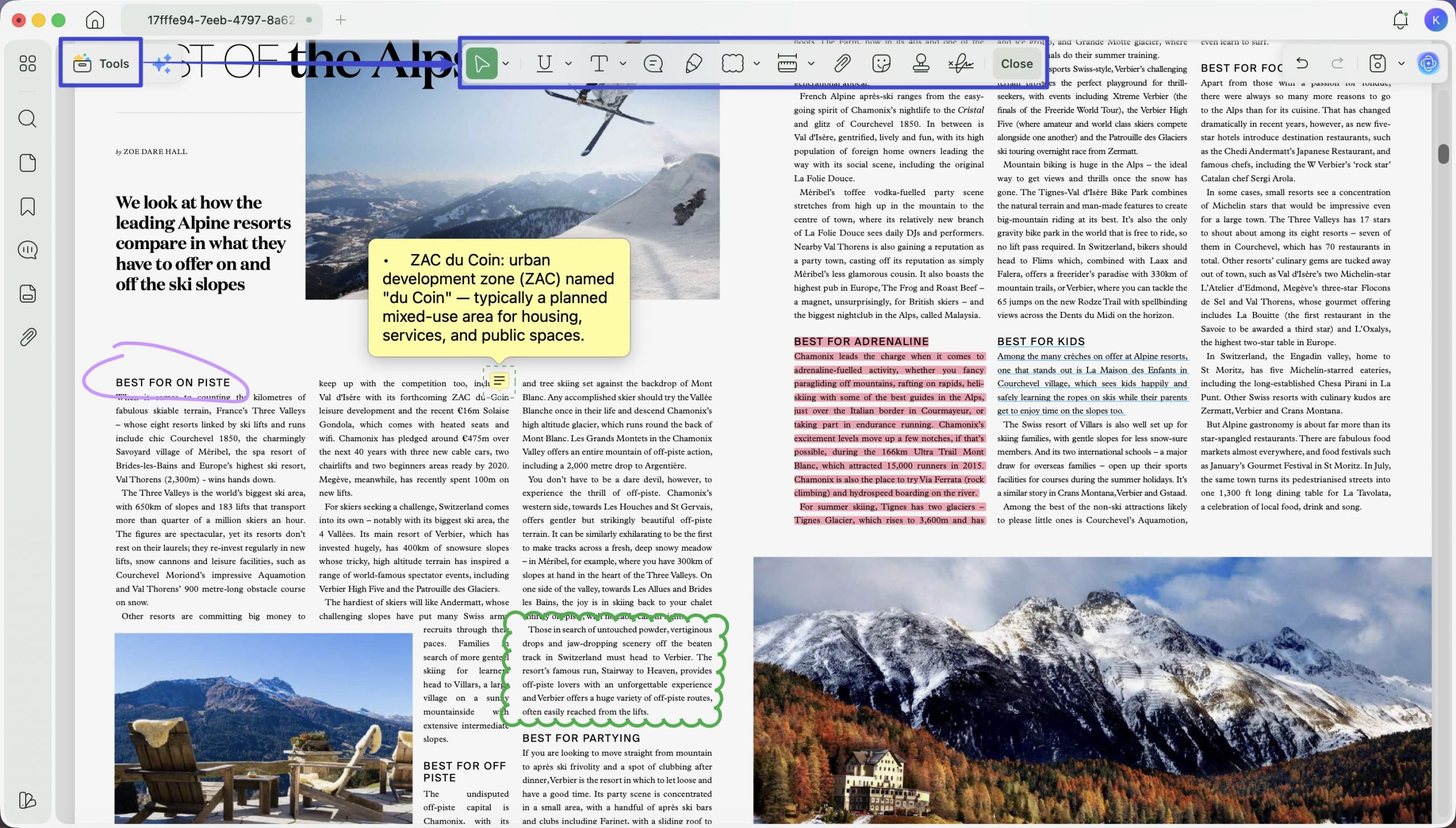 open the full annotation toolbar at the top