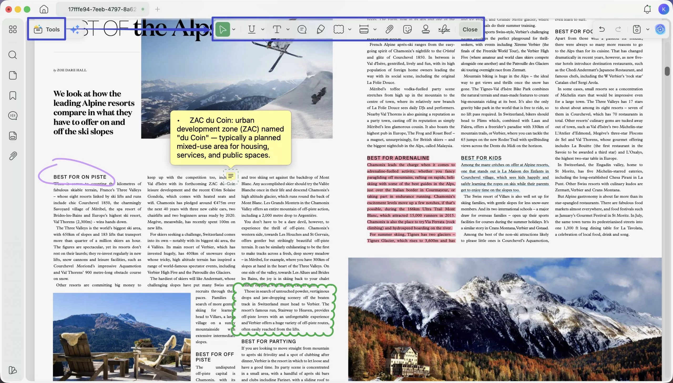 open the full annotation toolbar at the top