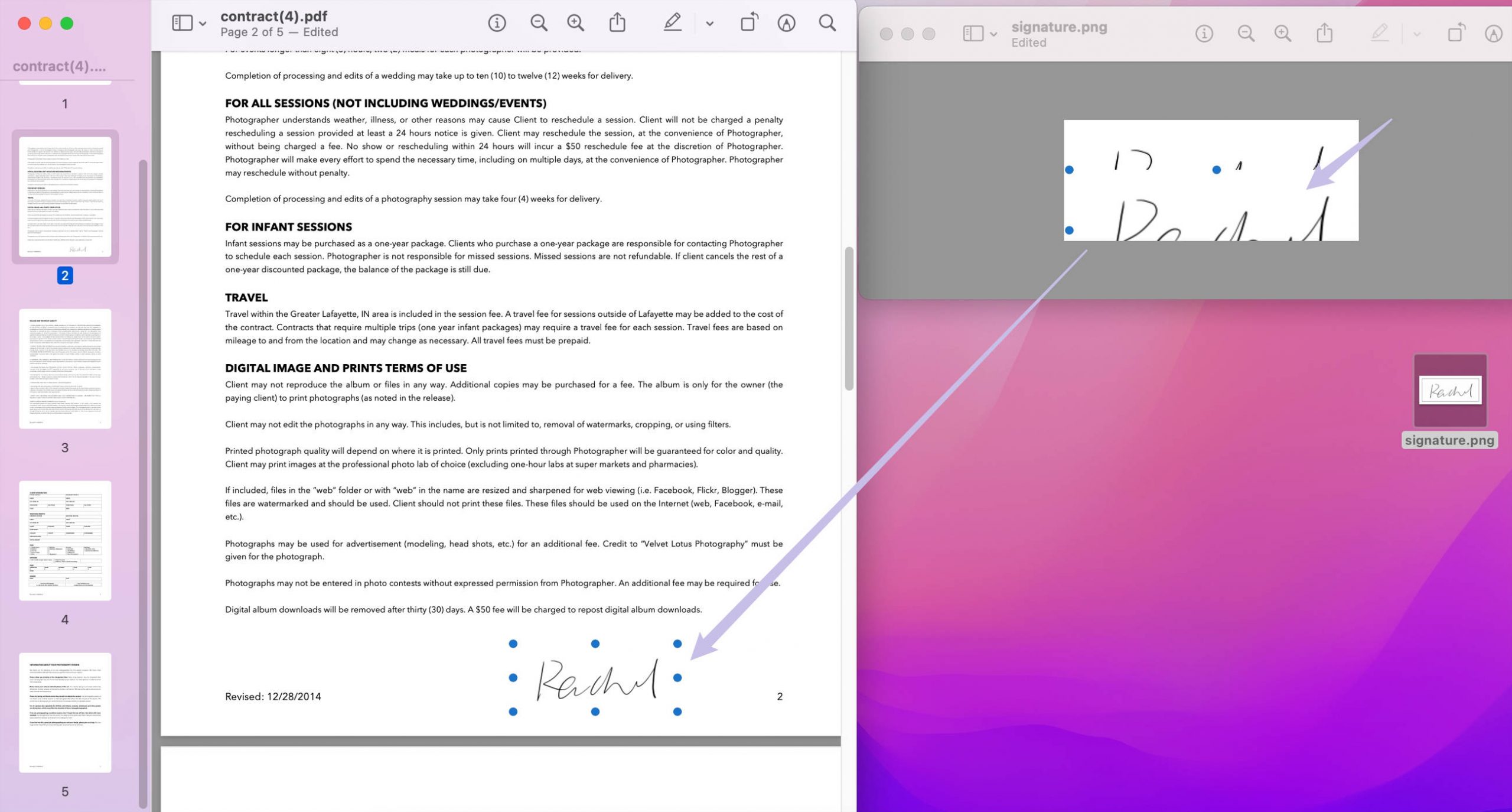 paste the image signature to PDF on preview