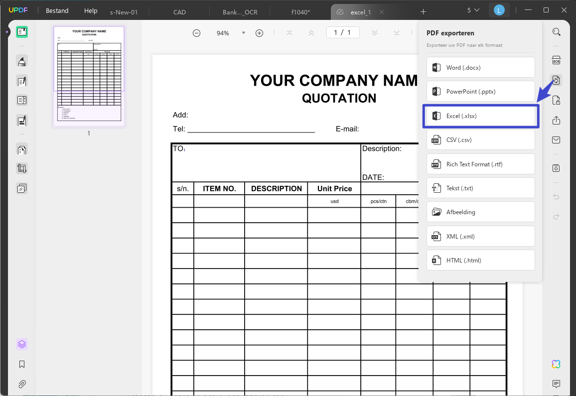 ai pdf naar excel pdf exporteren