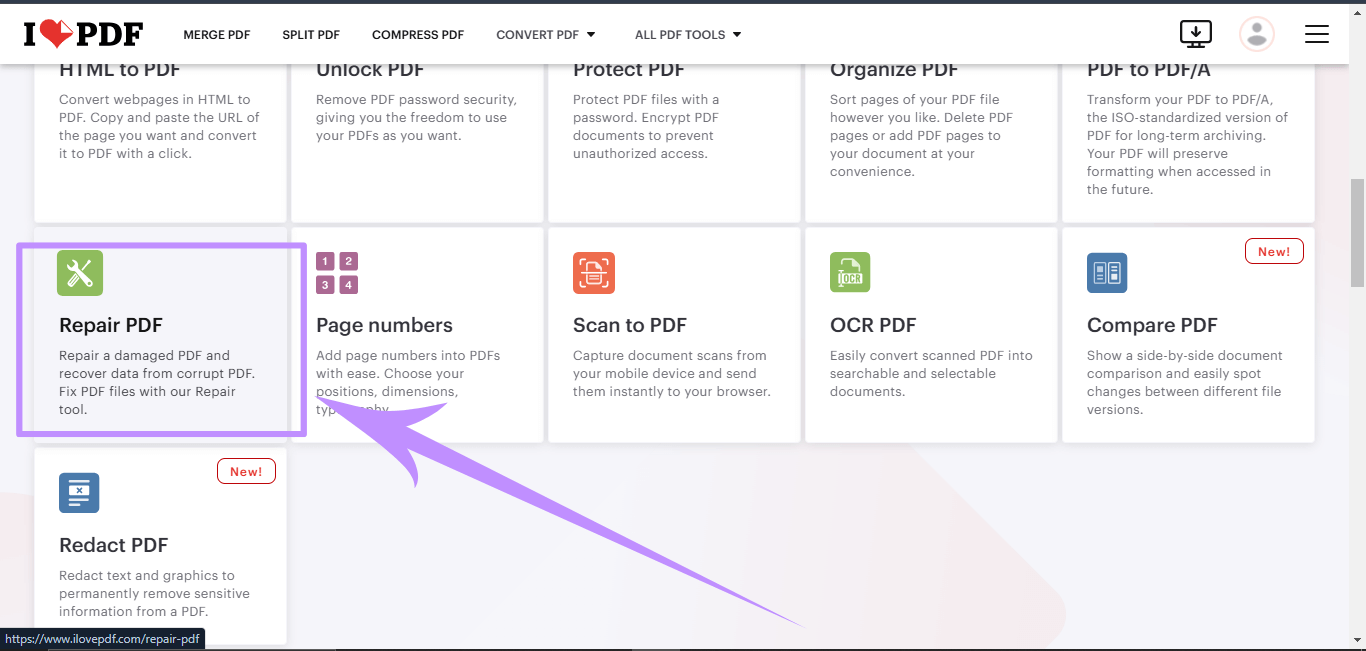 repair pdf ilovepdf