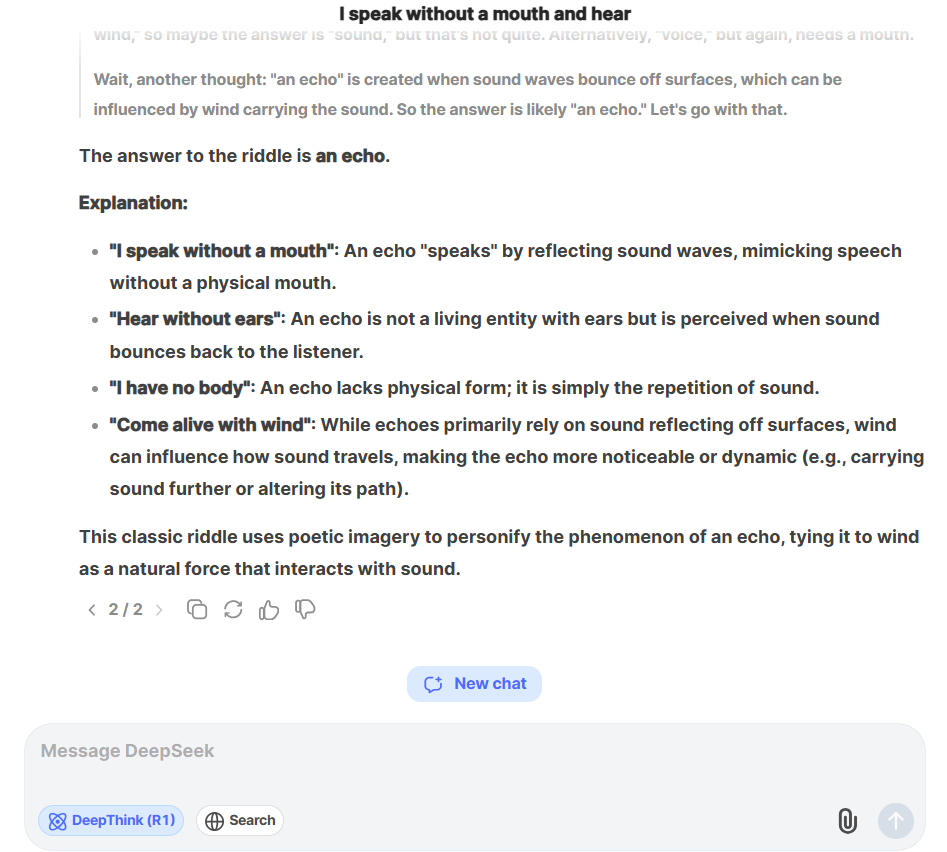 DeepSeek R1 Response for riddle