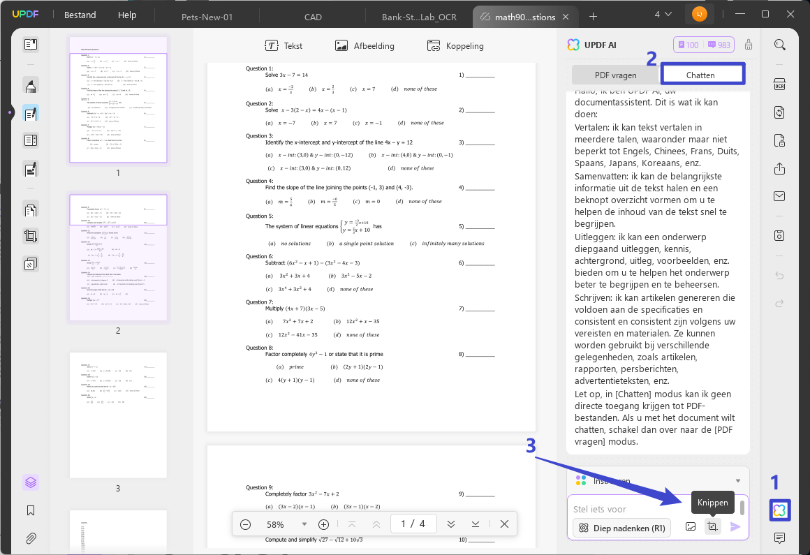 screenshot de vergelijking in pdf met updf ai
