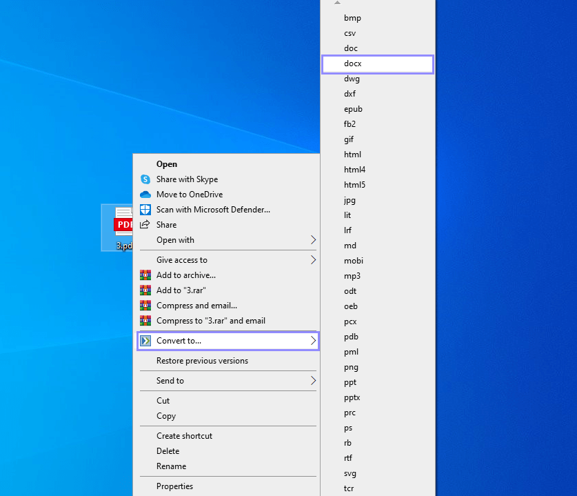 selecione a opção "converter para" no zamzar
