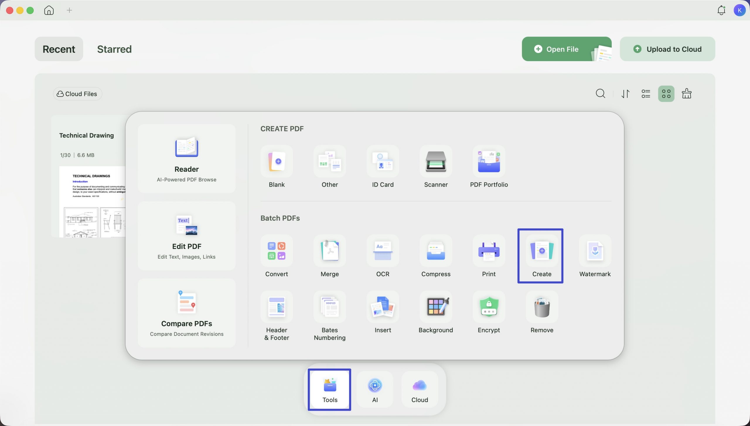 select create under the batch pdfs category