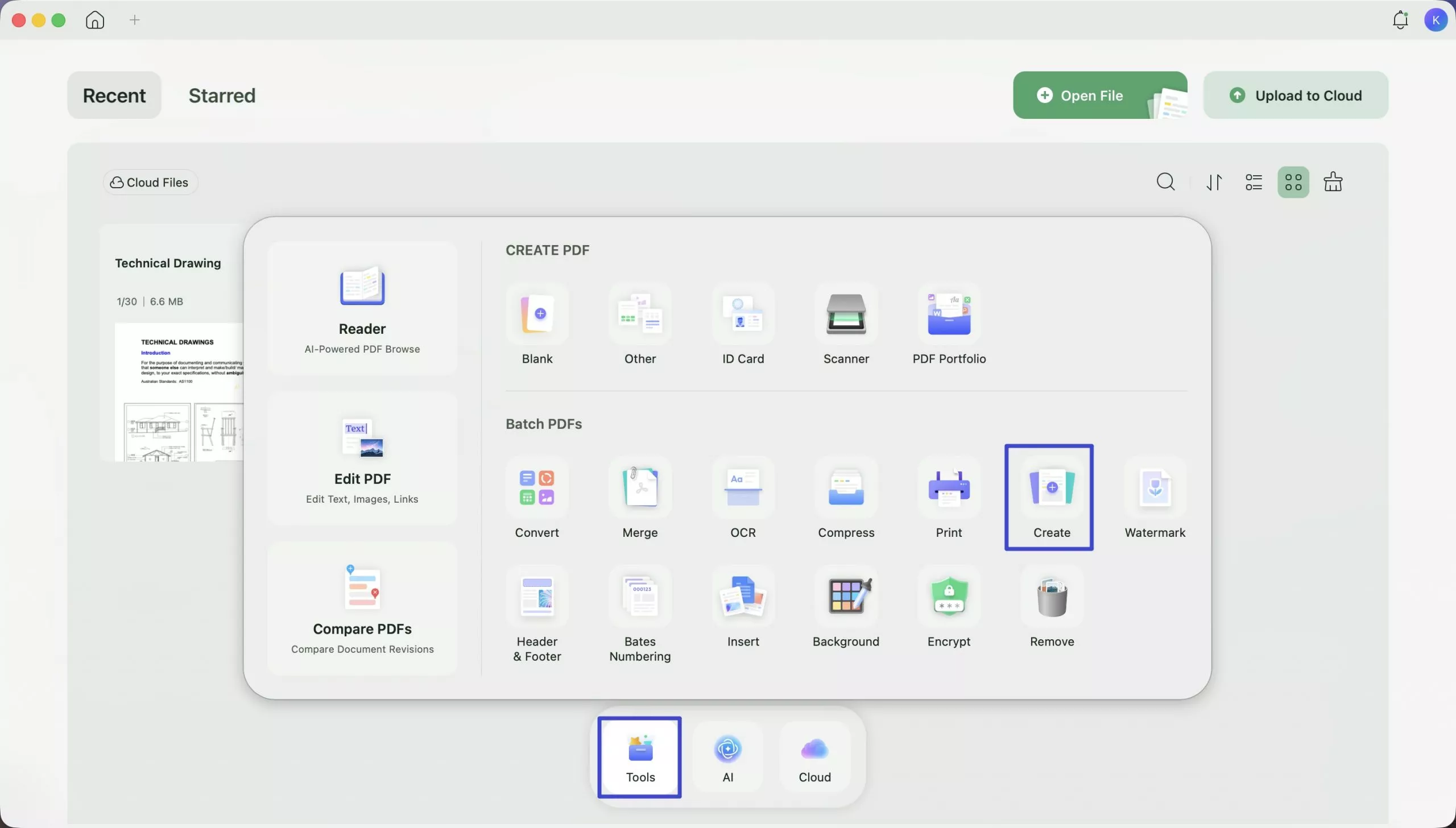 select create under the batch pdfs category