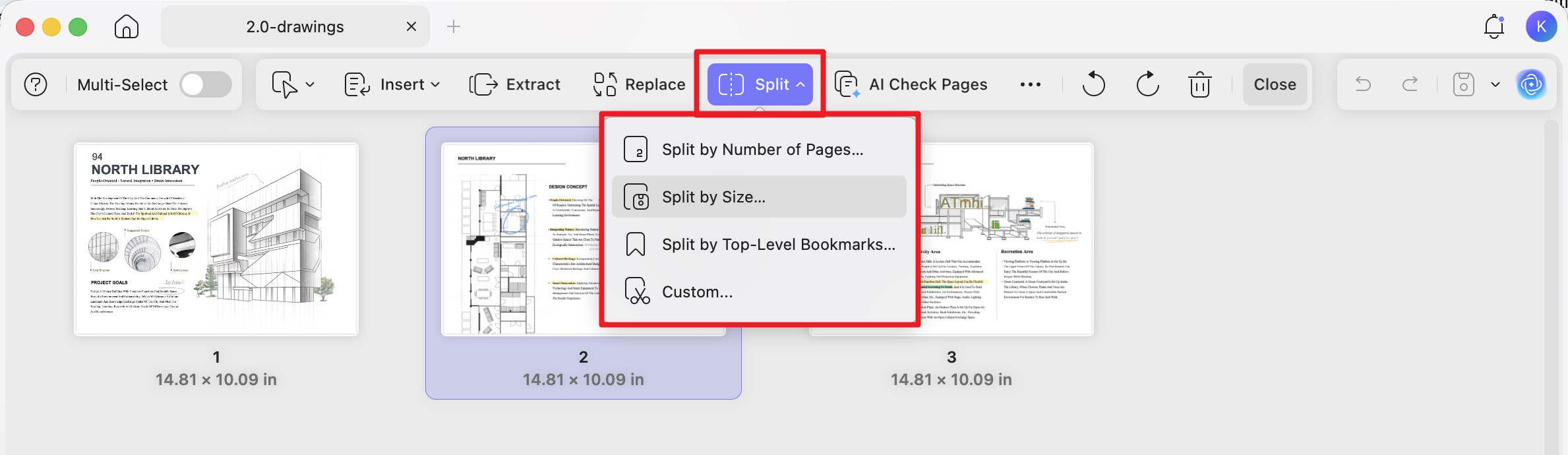 split pdf by size updf mac