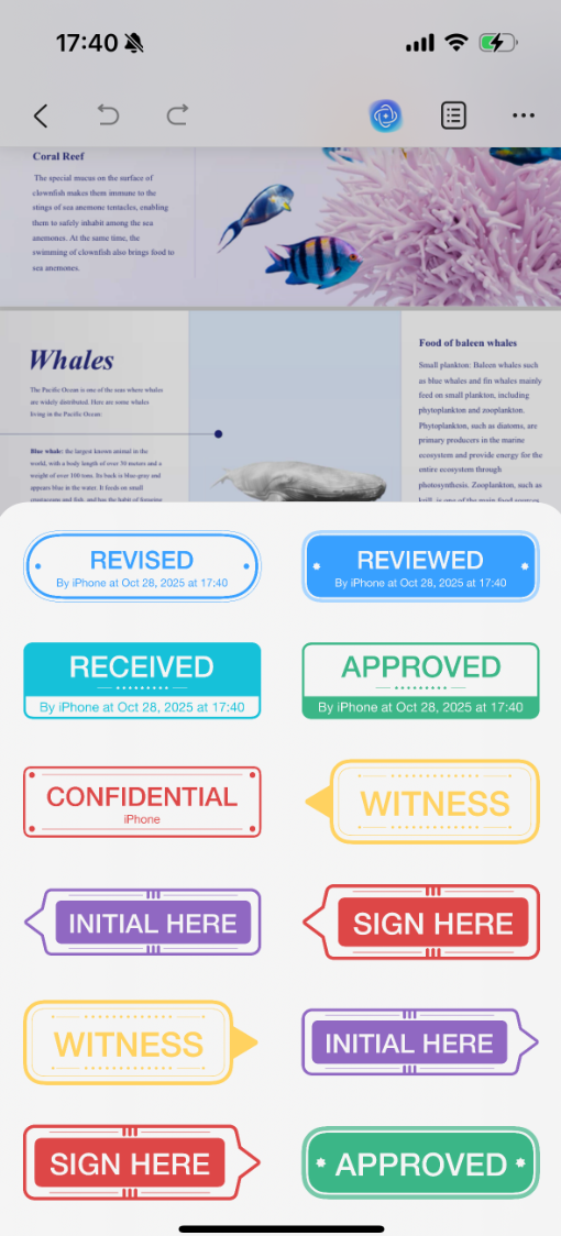 add stamps to pdf updf ios