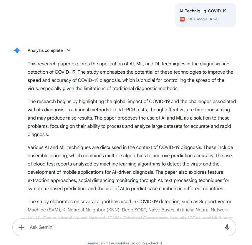 Gemini summarizes document