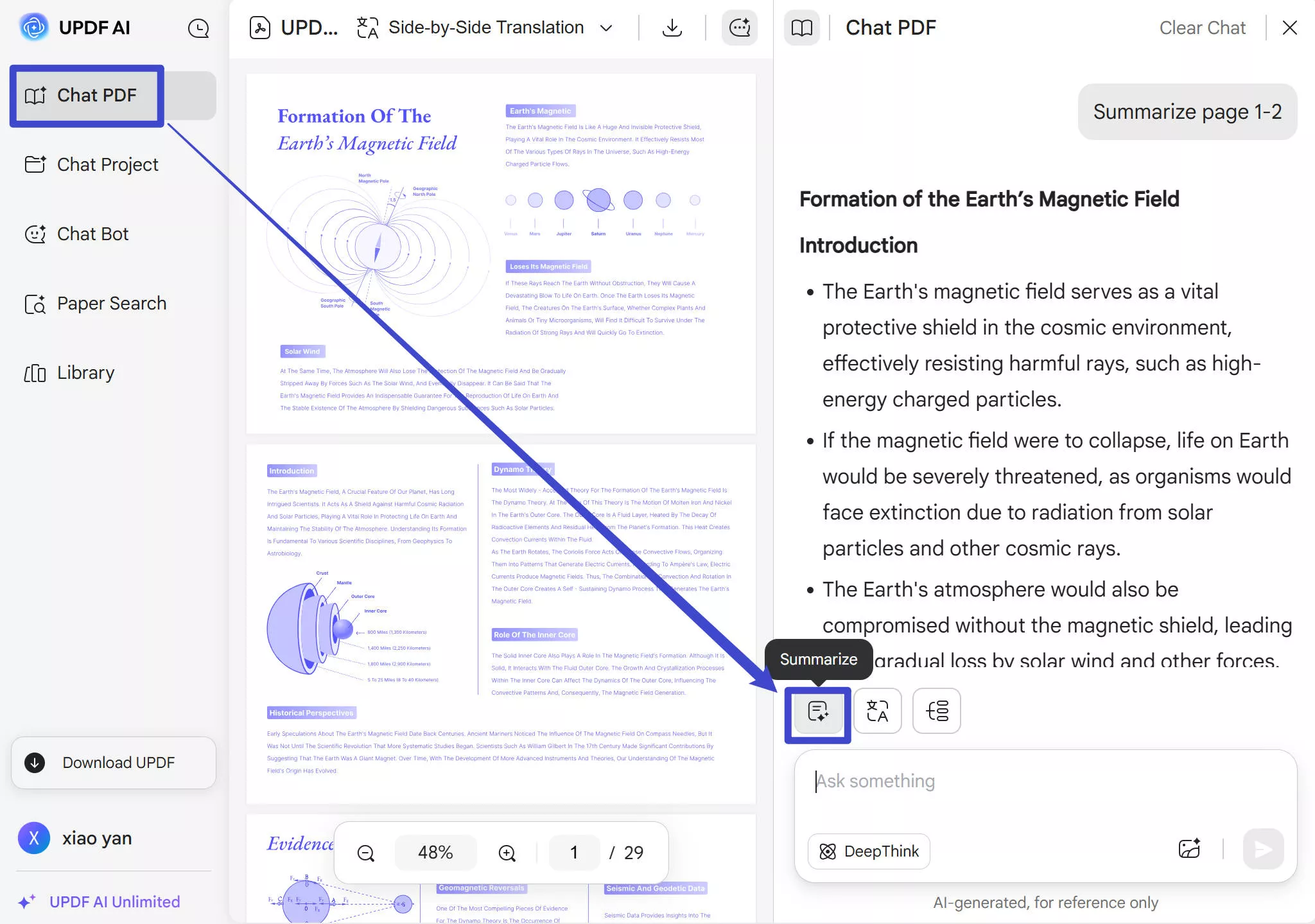 summarize pdf updf online