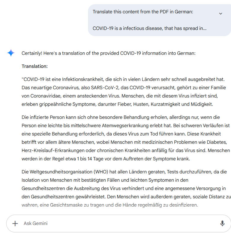 Gemini translates document