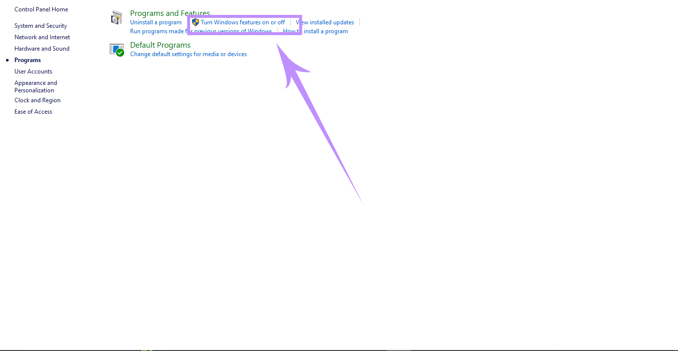 turn windows features on and off