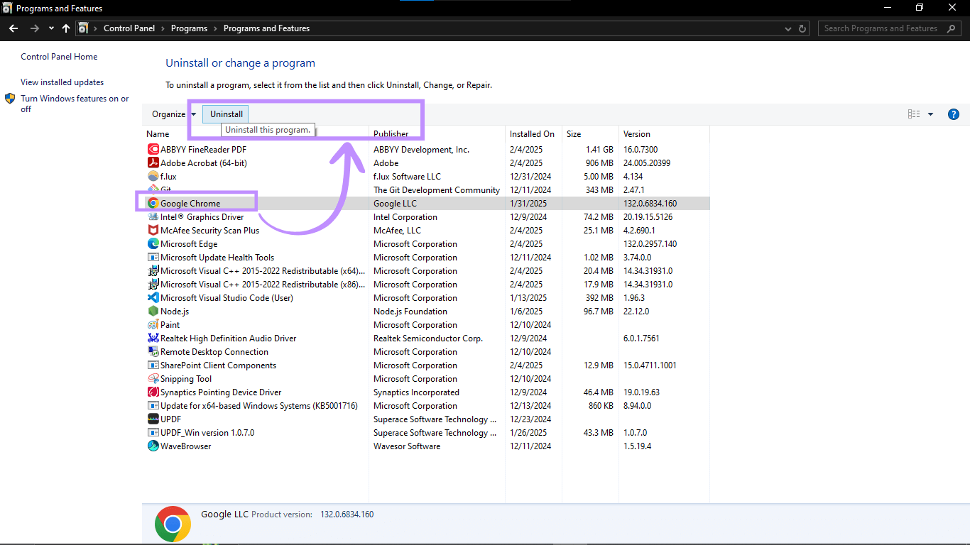 uninstall chrome