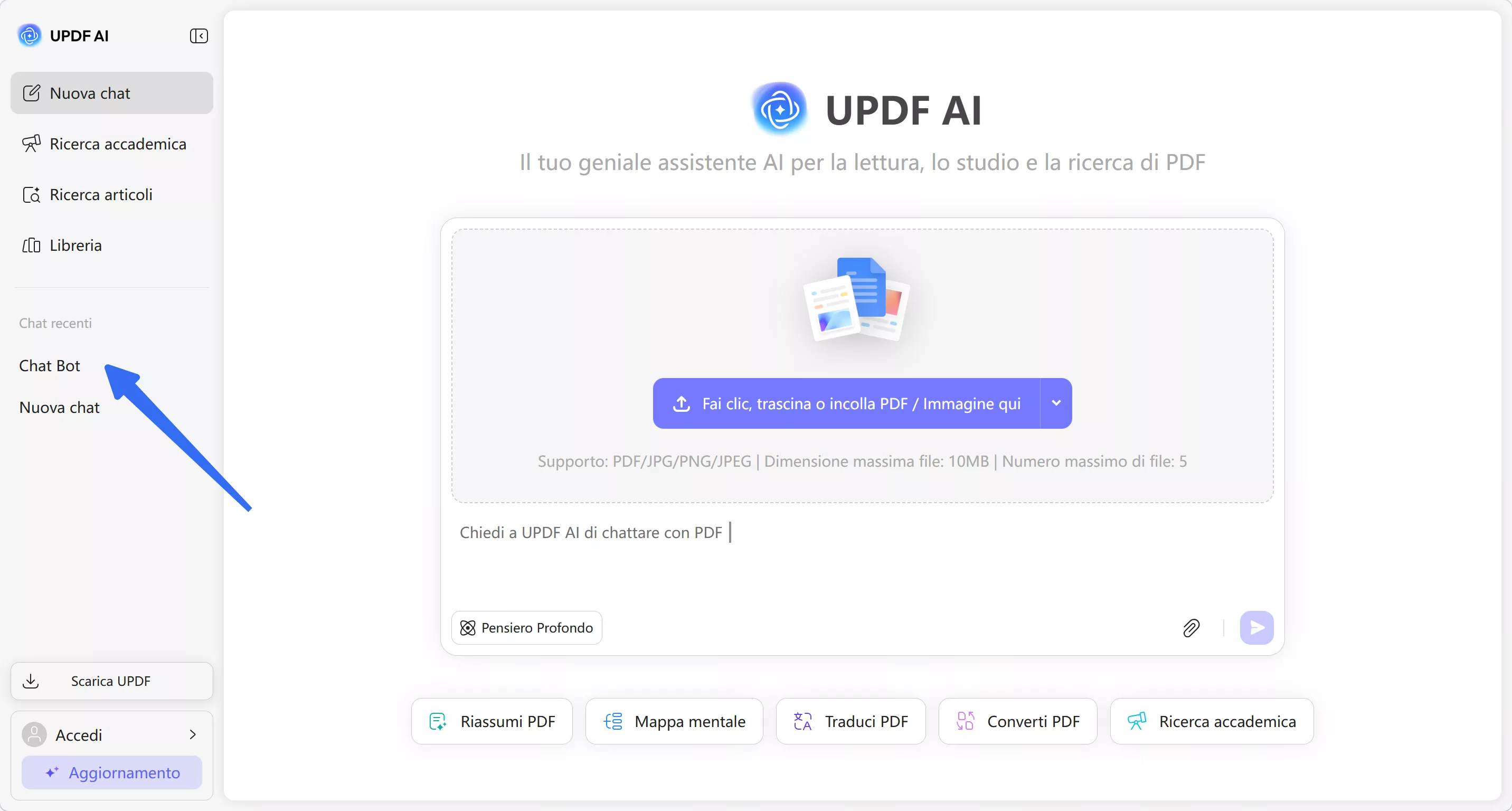 access the chat bot feature