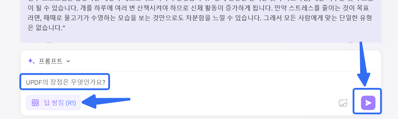 딥시크 R1 UPDF AI 온라인 사용을 위한 프롬프트 입력