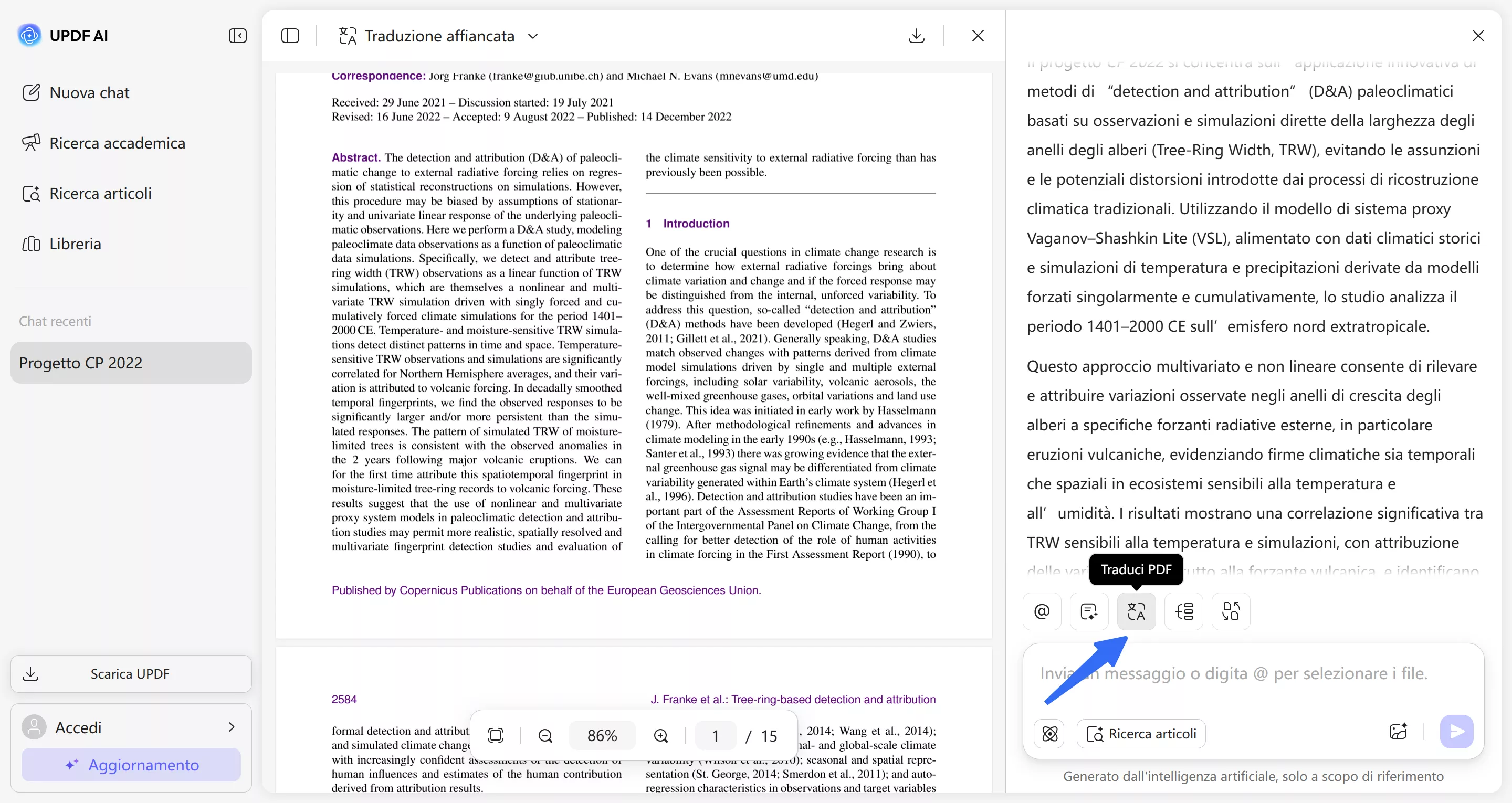 click the translate pdf icon