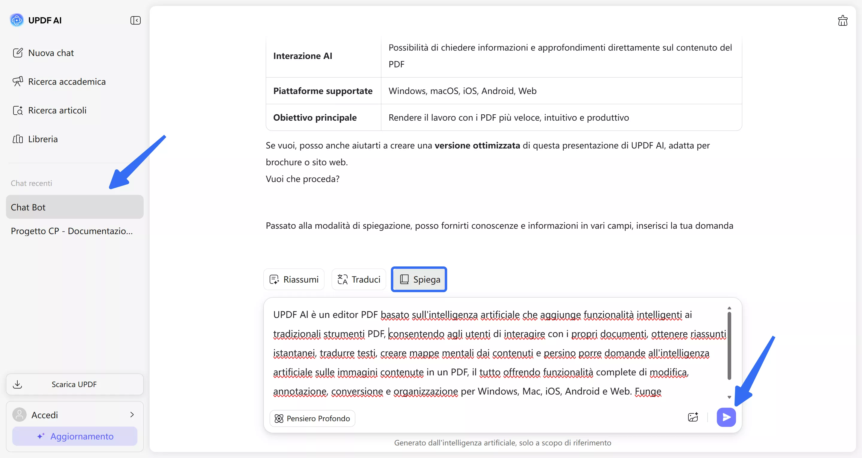 enter text and explain in chatbot