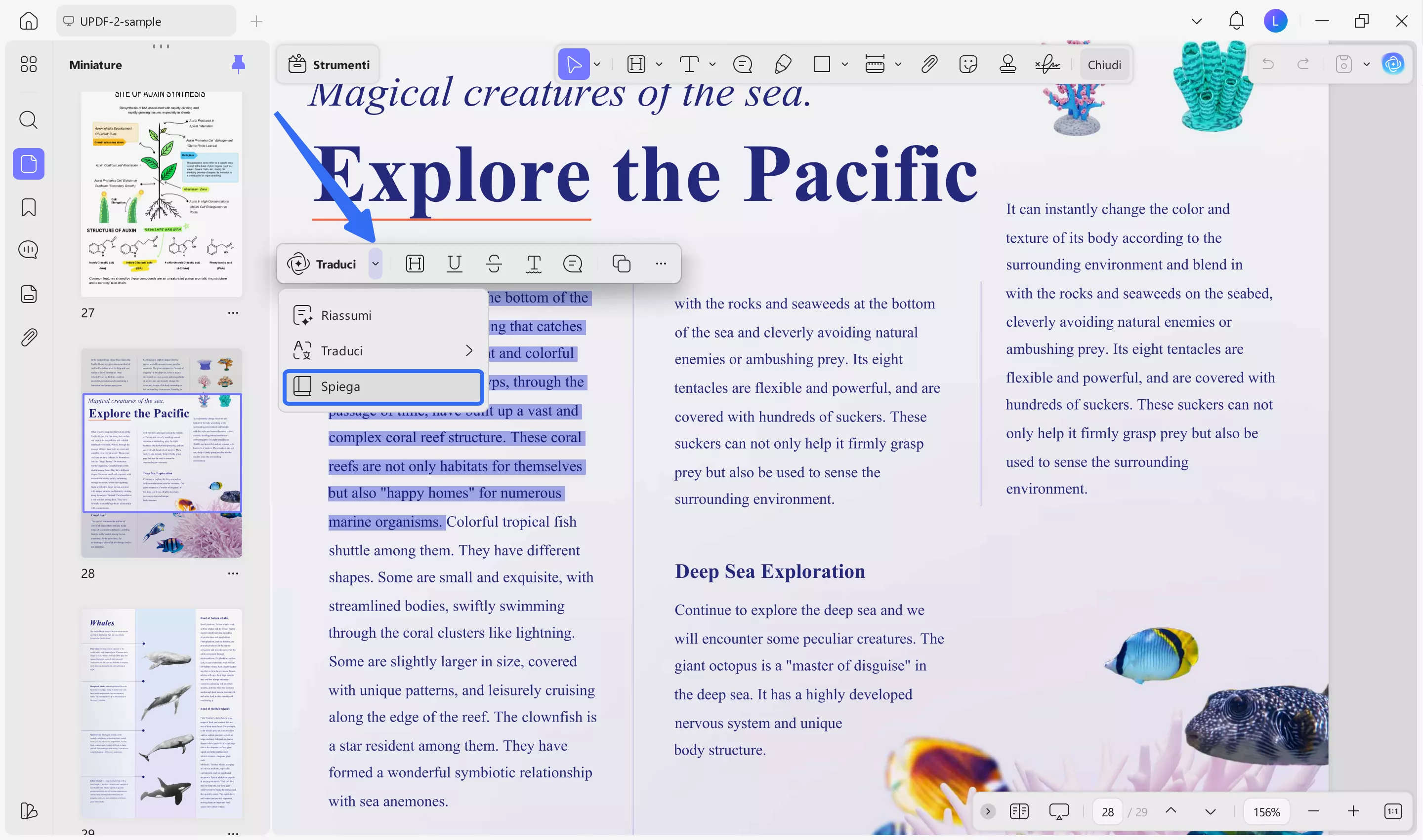 select content and tap explain