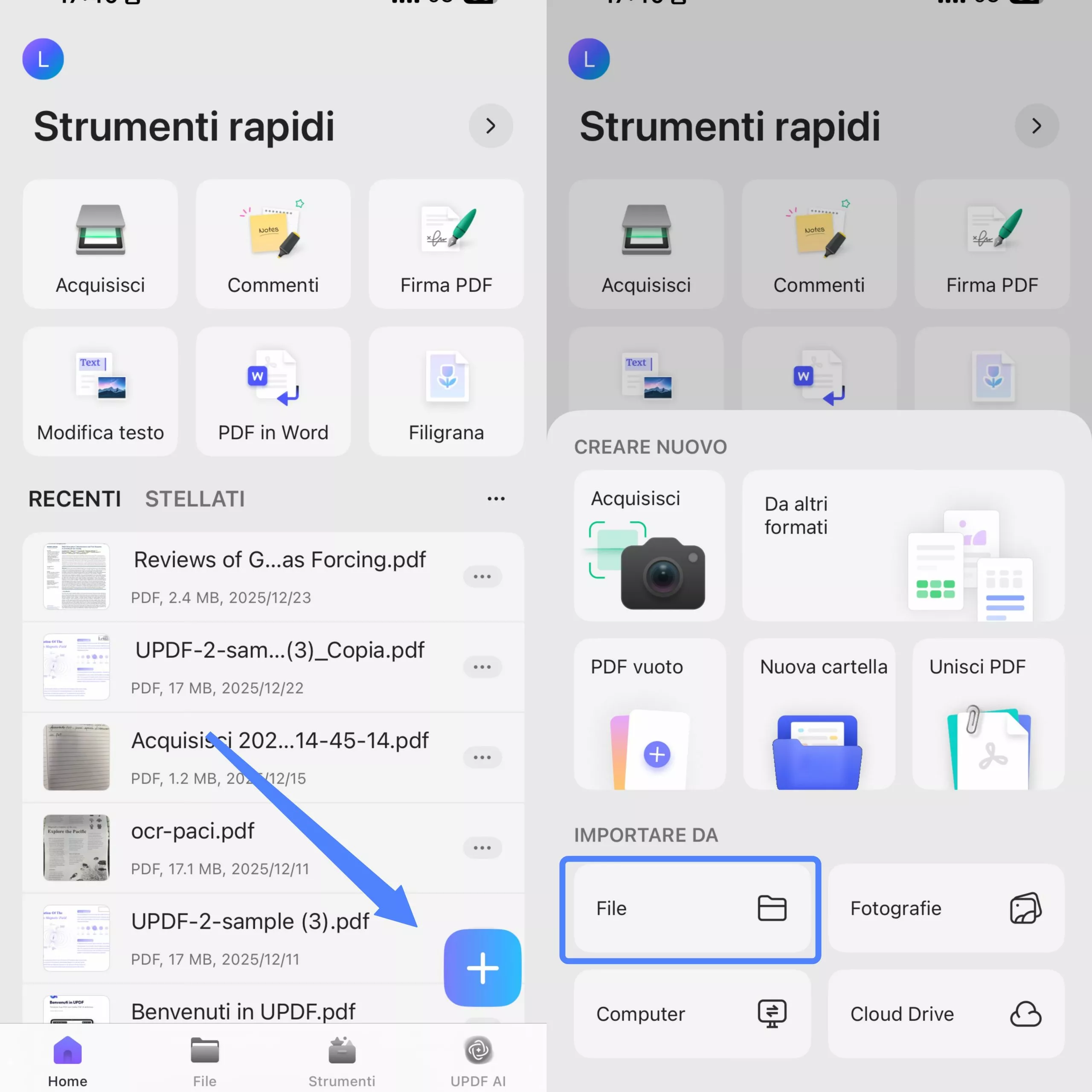 upload file to updf app