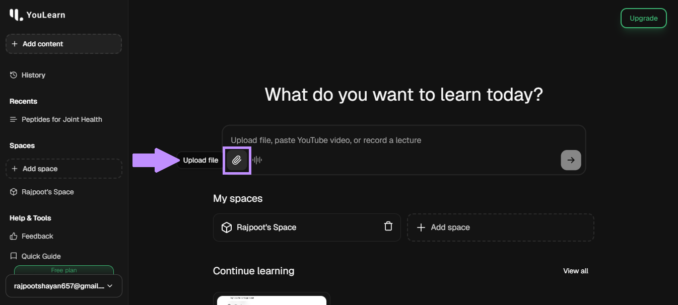 Laden Sie Ihre Datei hoch youlearn ai