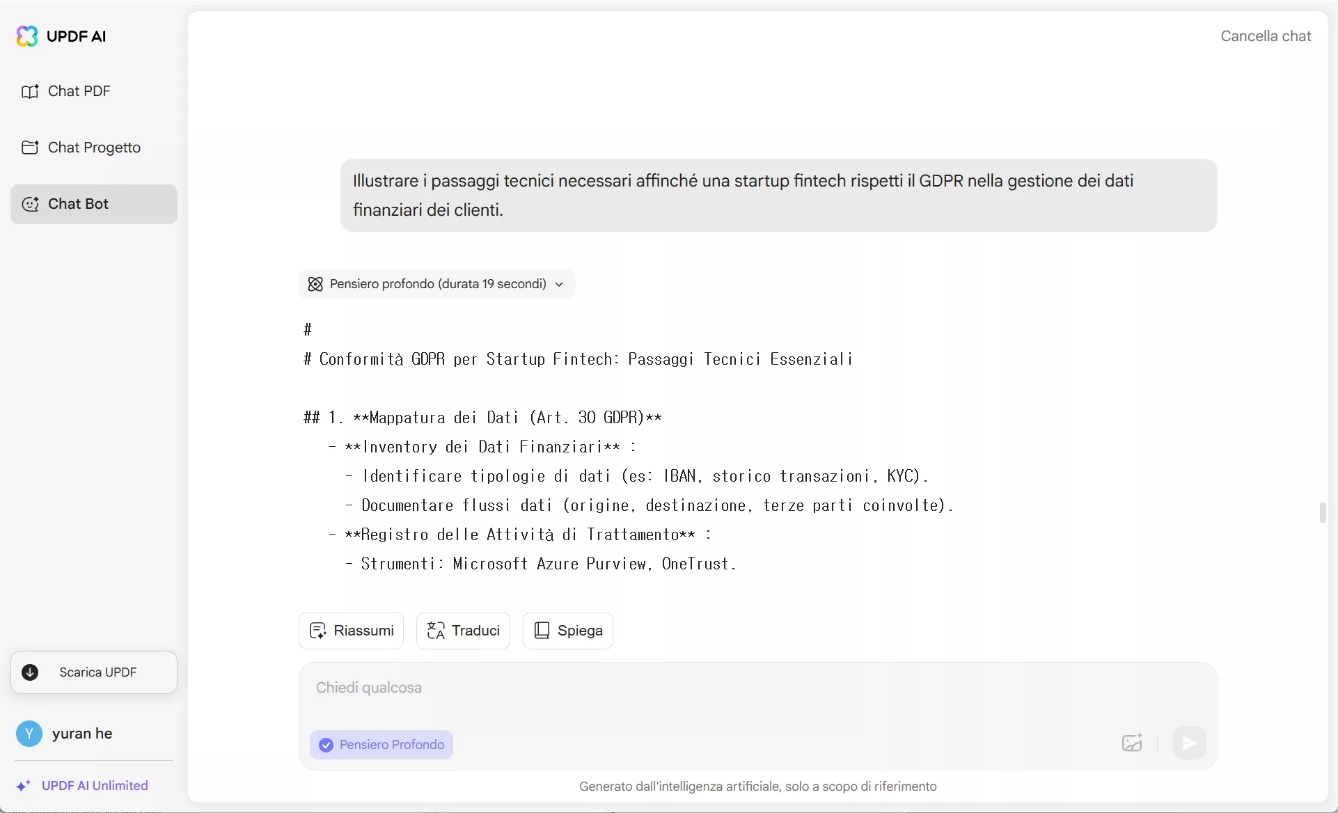 suggerimenti finanziari con deepthink
