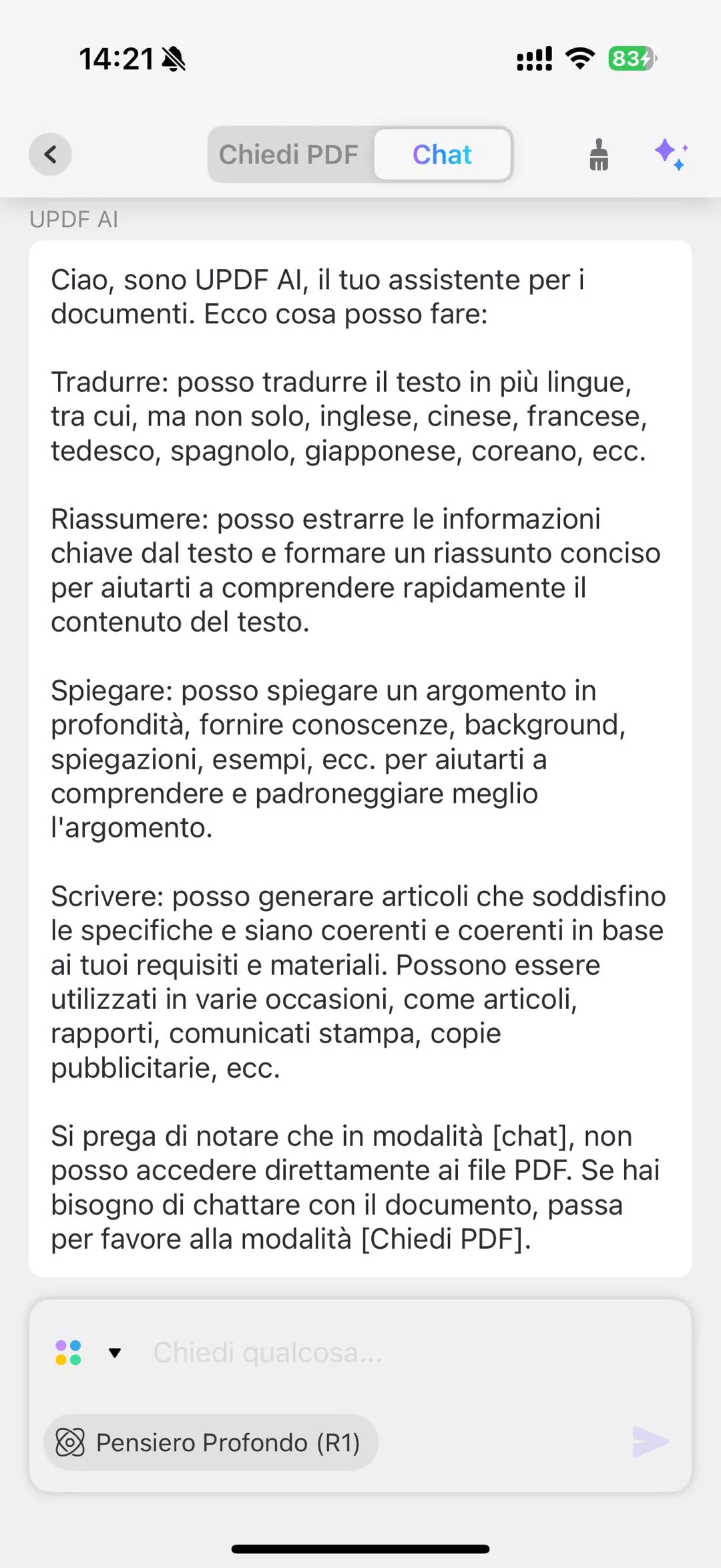 Accedi alla funzione "Chat con AI" di UPDF sui dispositivi mobili