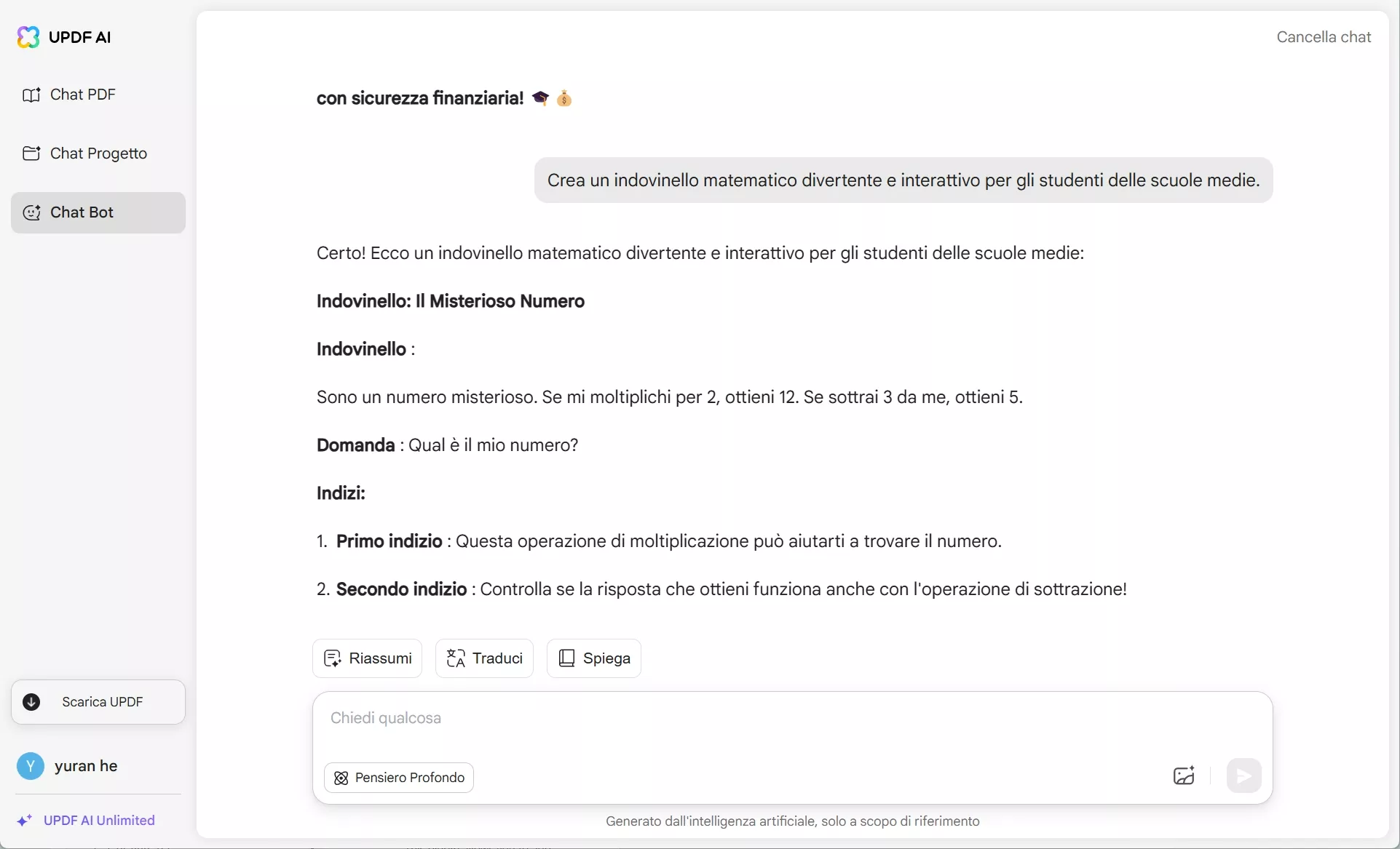 prompt didattici utilizzati nell'intelligenza artificiale UPDF