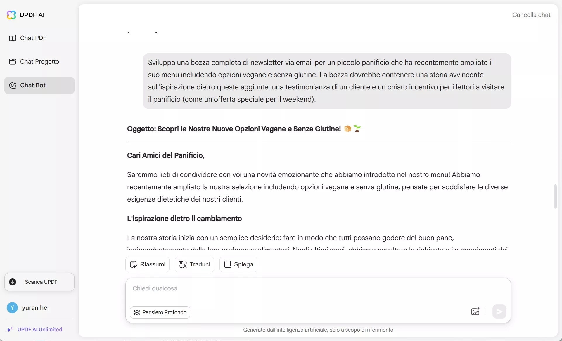 piani di marketing tramite l'assistente AI UPDF