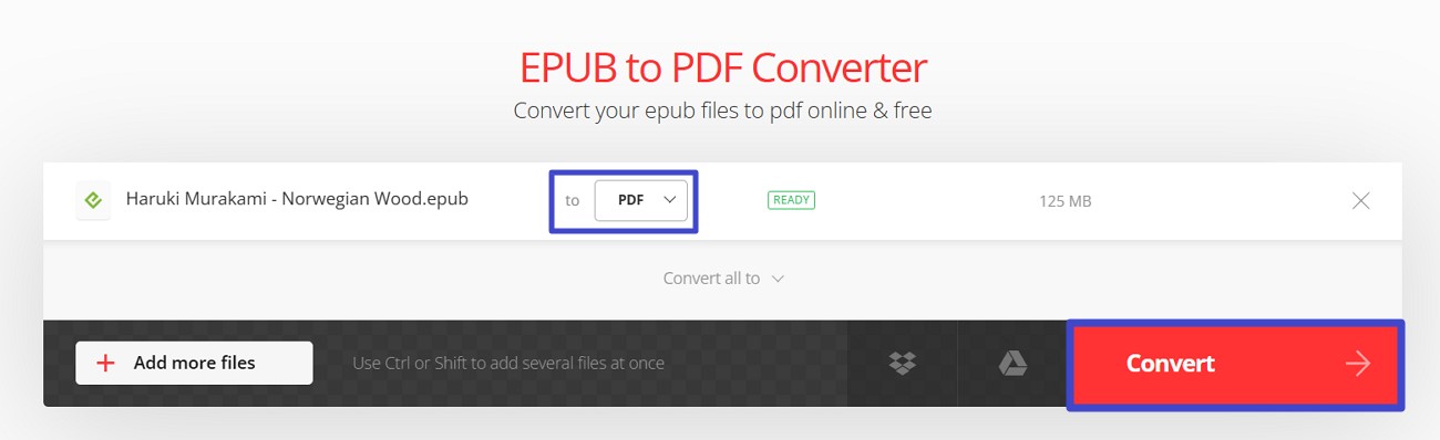 set to pdf and hit convert