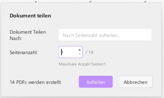Splittreihenfolge festlegen und ausführen
