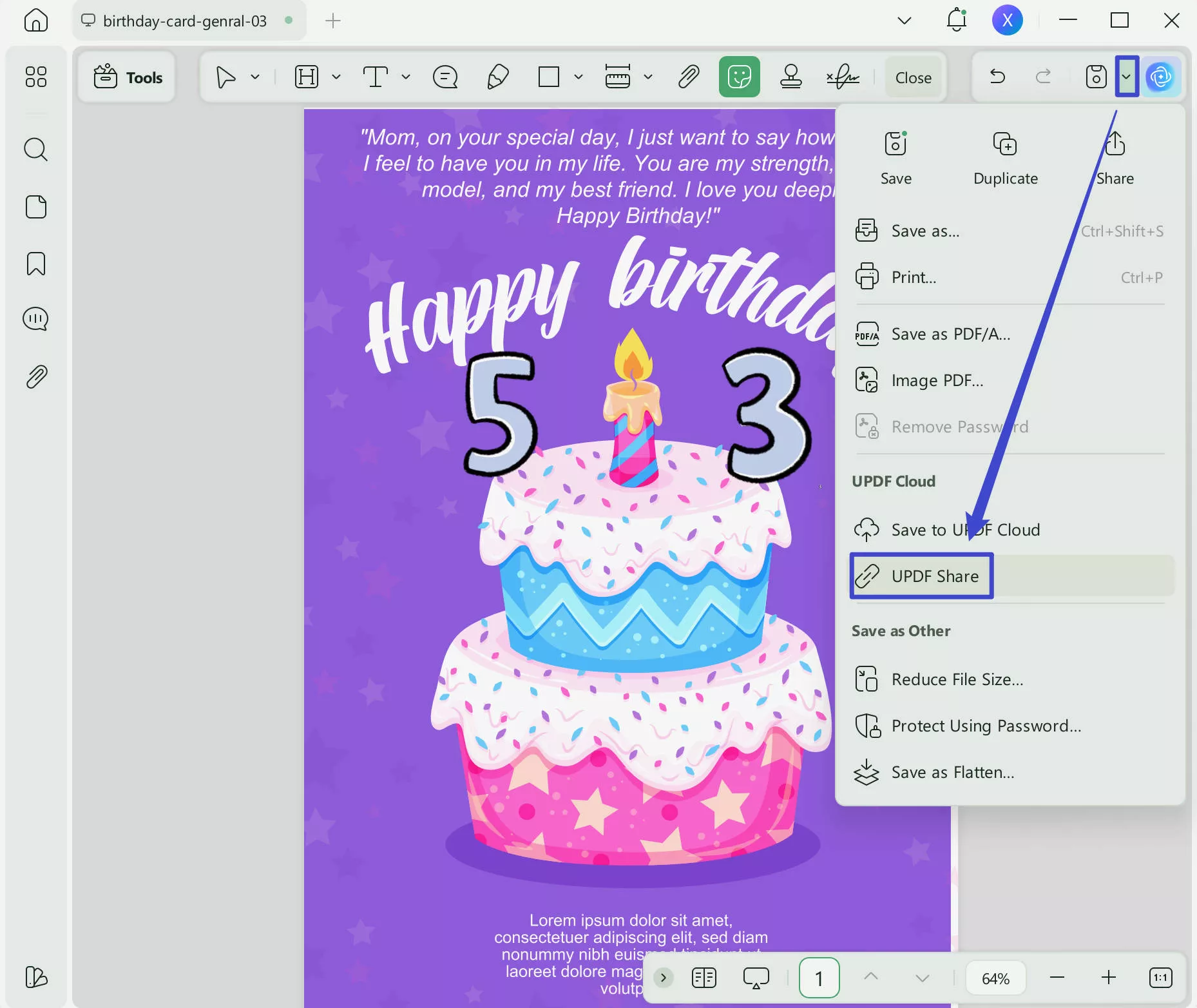 share birthday card via email