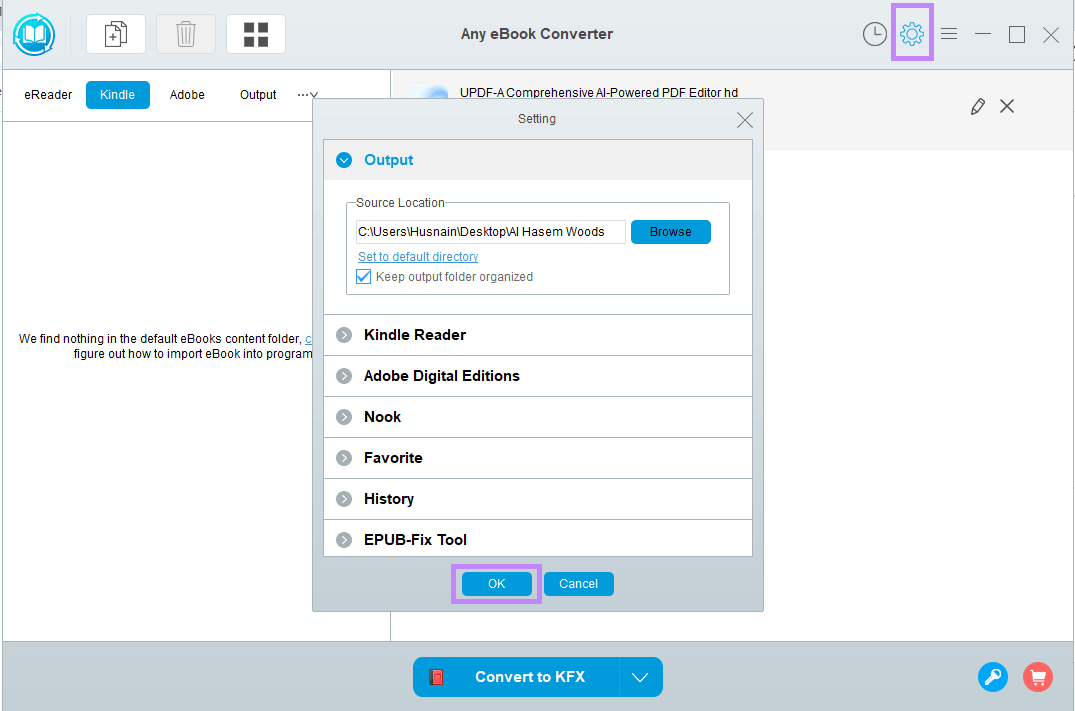 choose output location any ebook converter