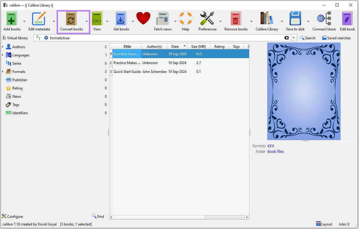 clique em converter livros no calibre
