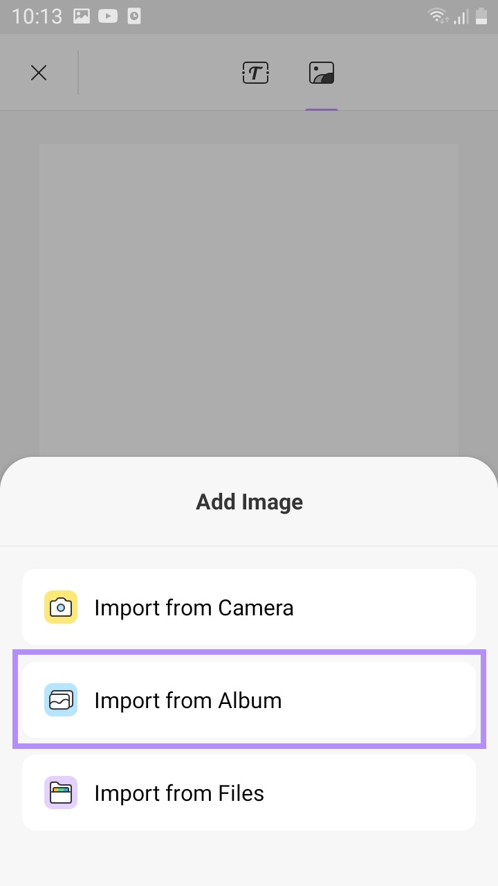 click import from album updf android