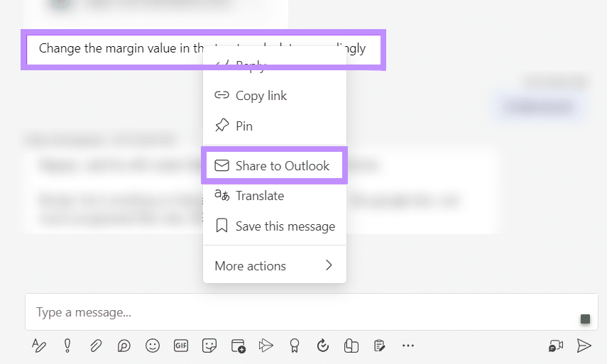 click share to outlook teams