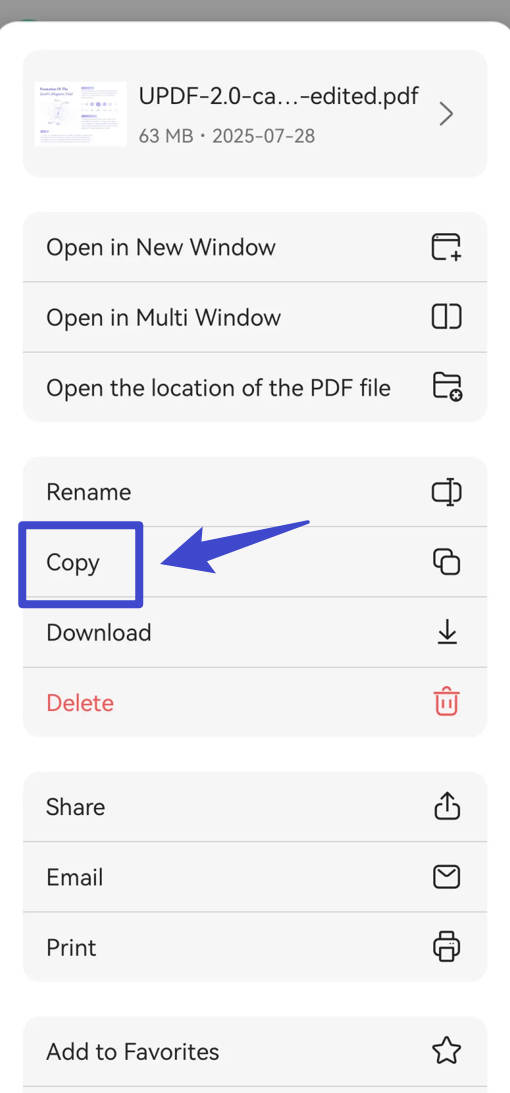 copy to updf cloud UPDF android