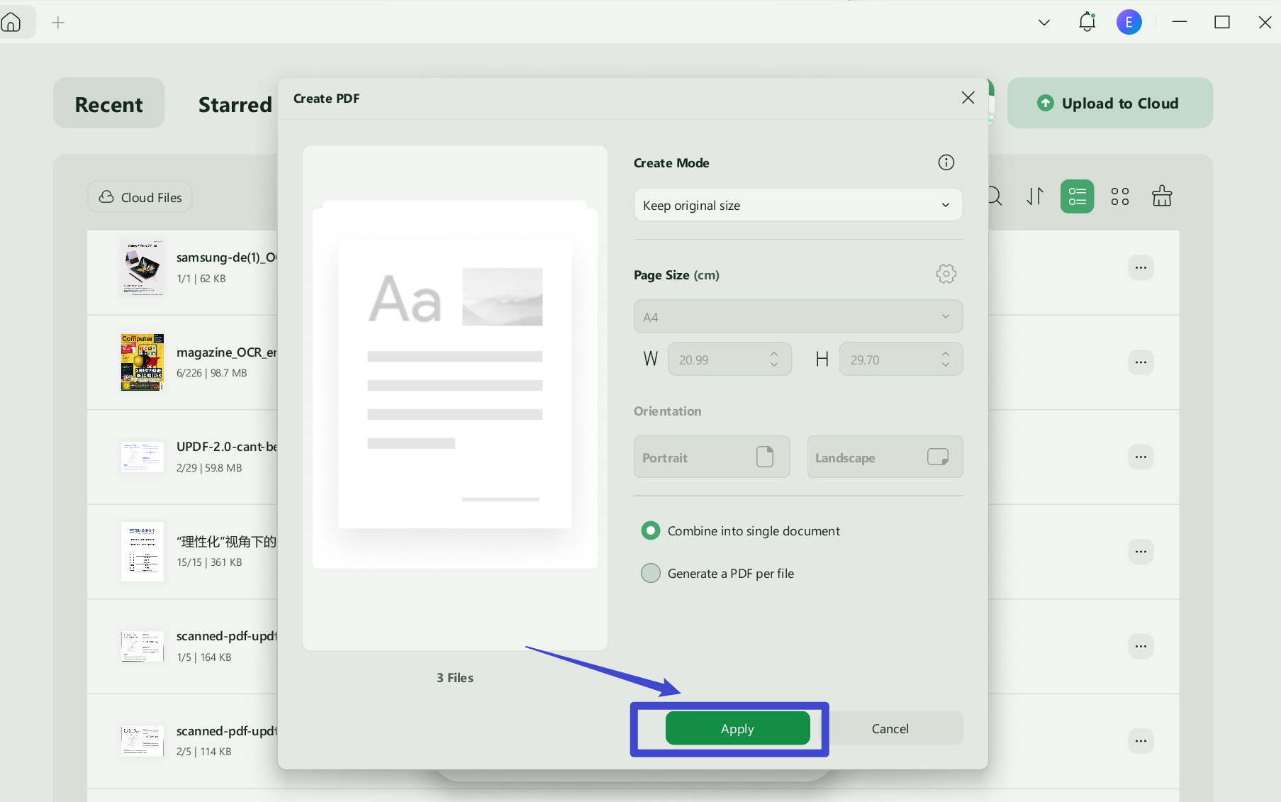 save multiple files as a single pdf updf windows