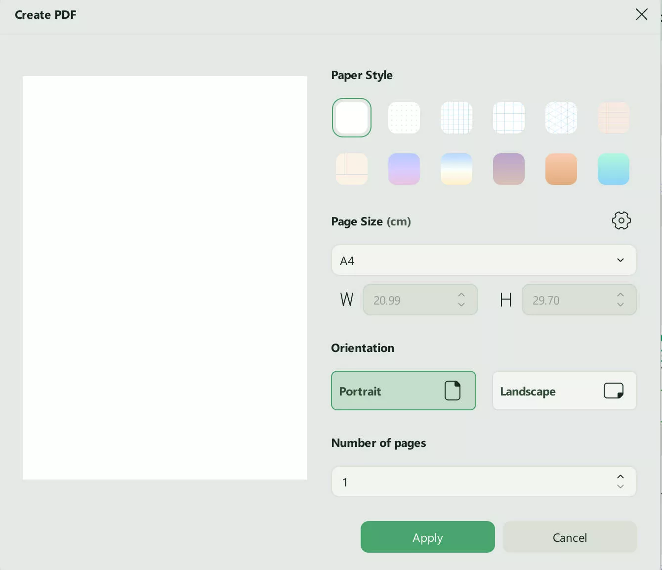 customize the page settings and click create updf