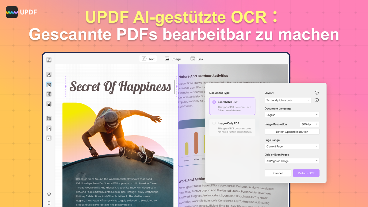 UPDFs OCR-Funktion für gescannte PDFs