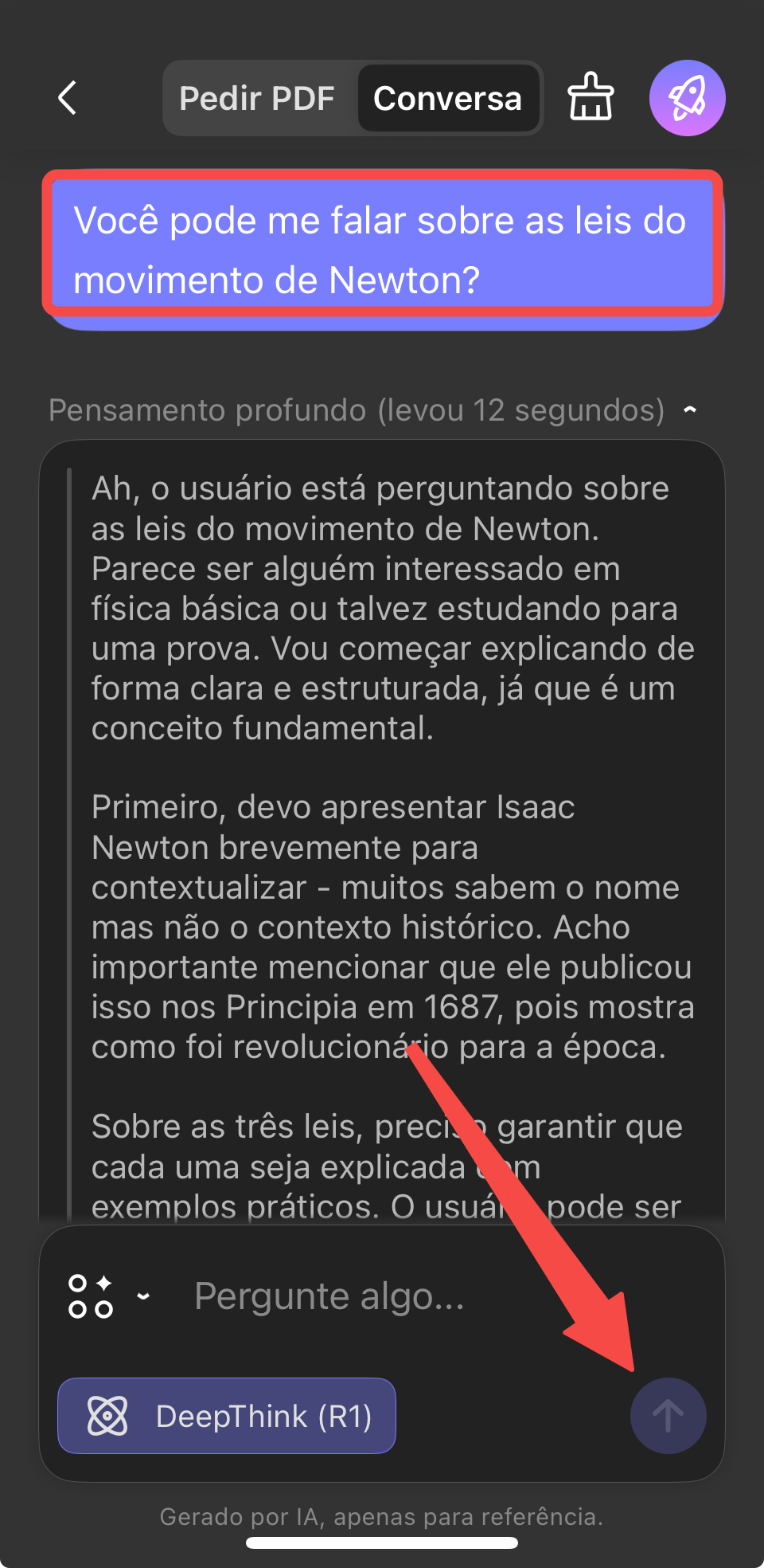 clique no ícone enviar para obter a resposta desejada