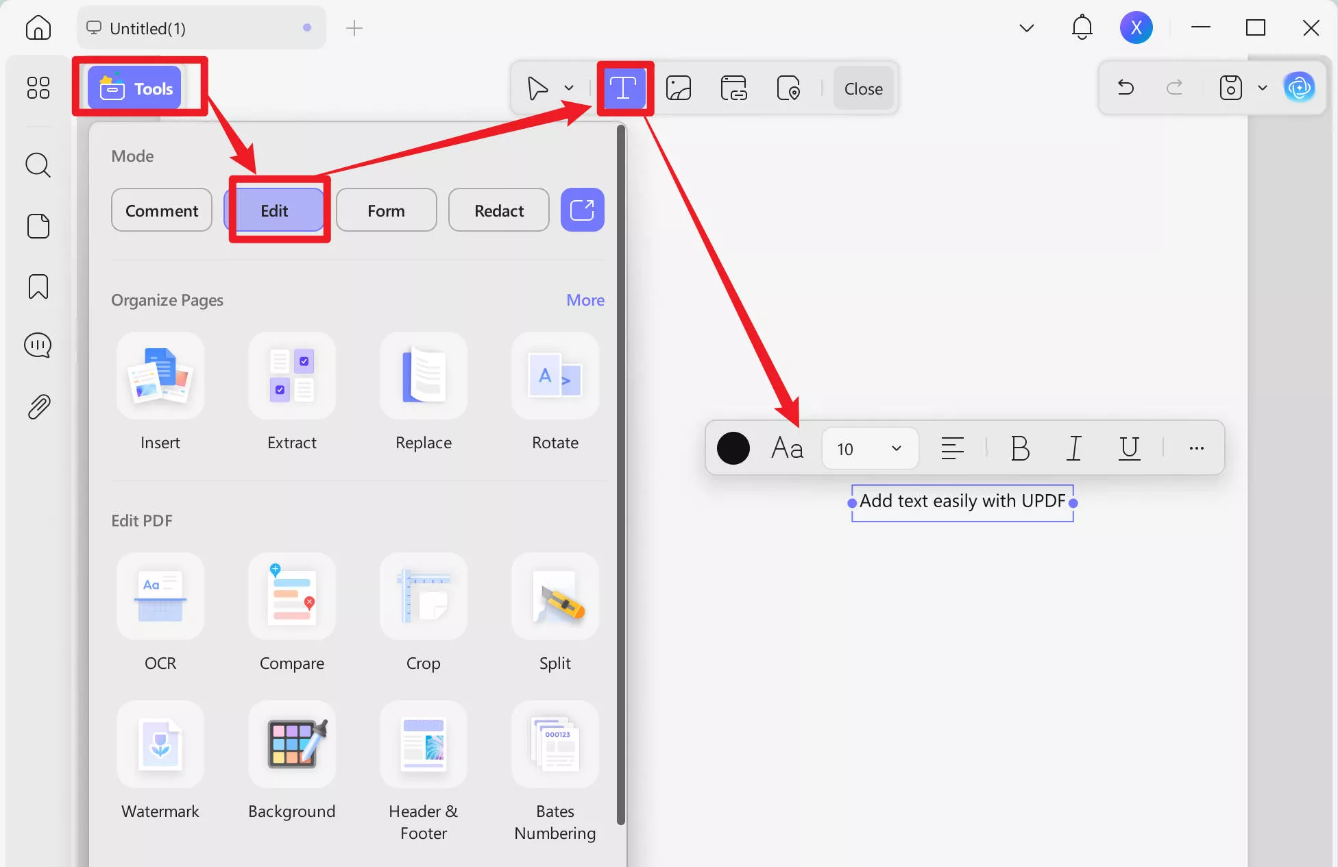 add text to pdf updf