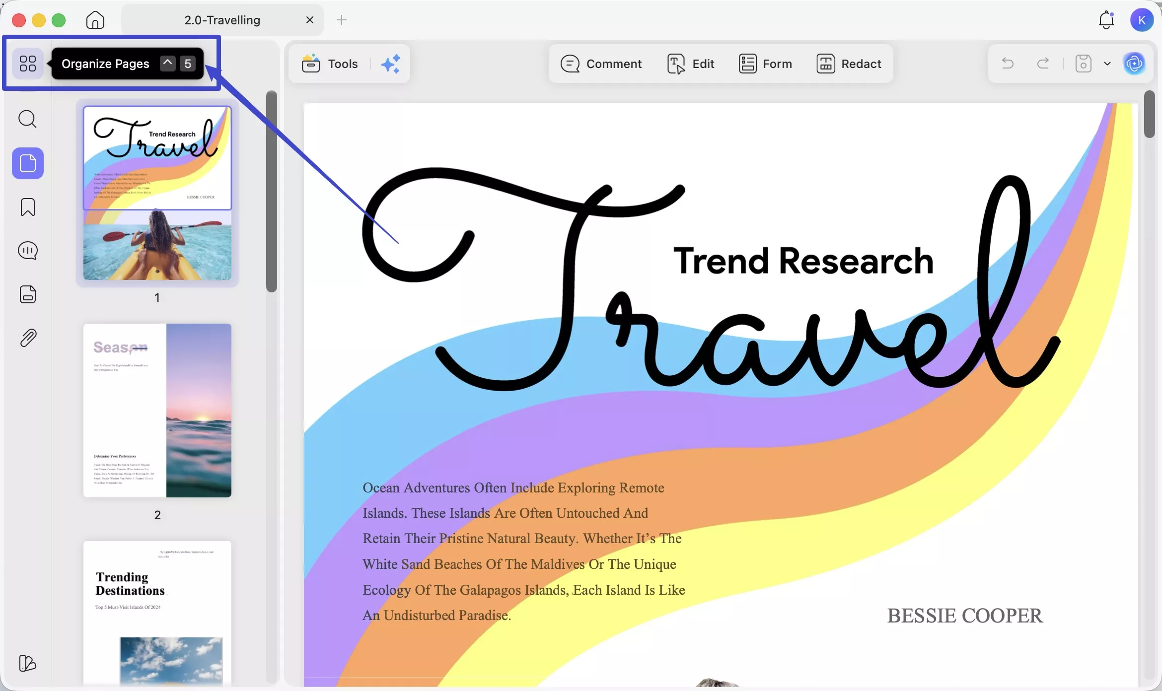 Go to "Organize Pages"