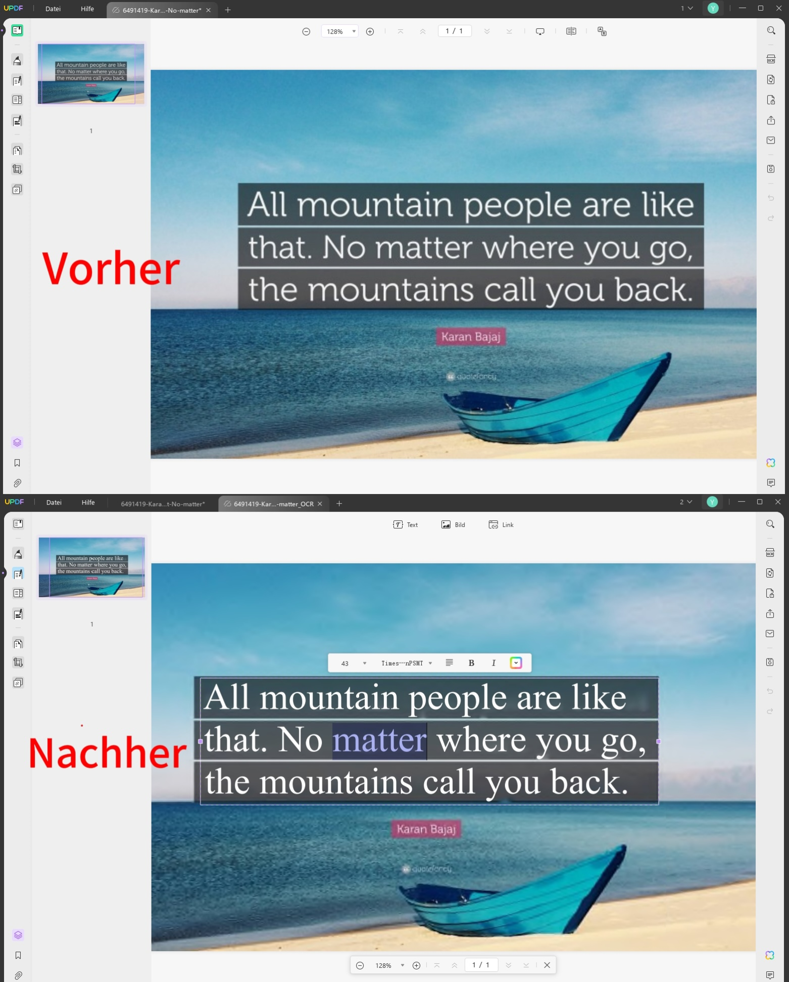 Vergleich zwischen Vorher- und Nachher-Ergebnis