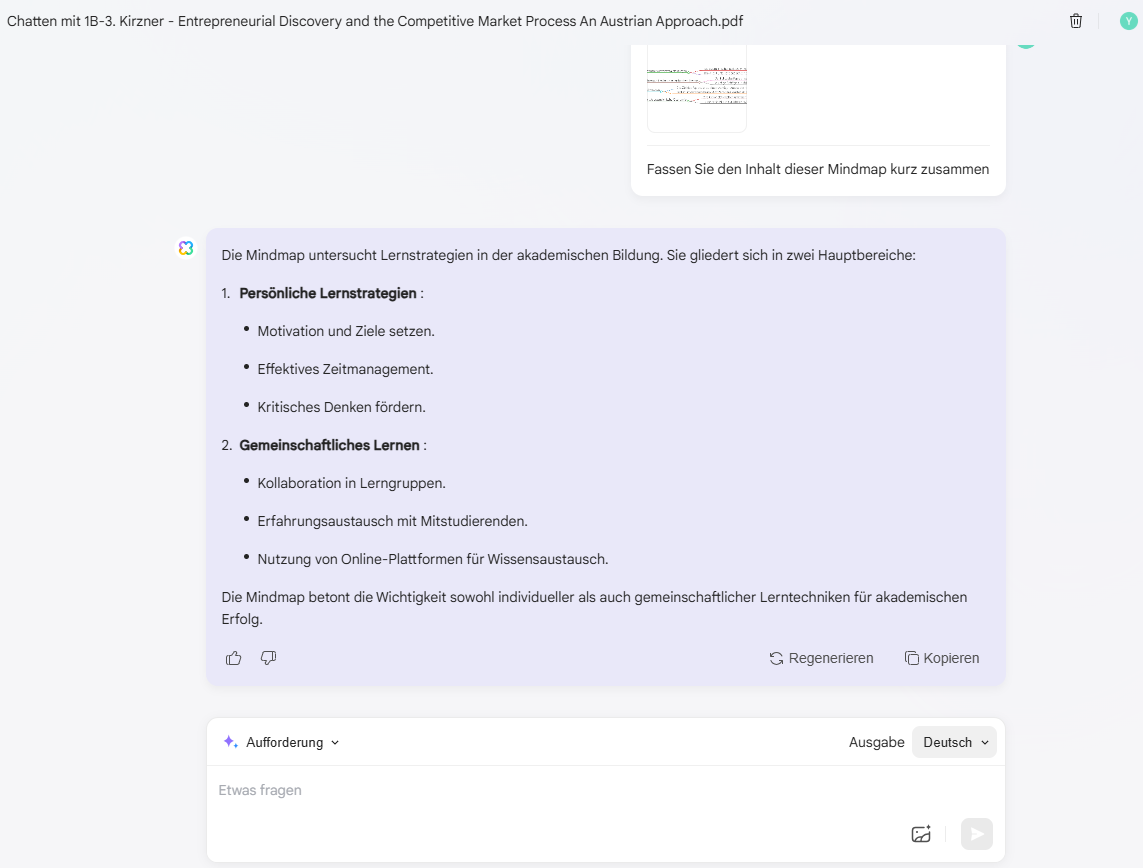 updf ai assistant online Antwort der Mind Map geben