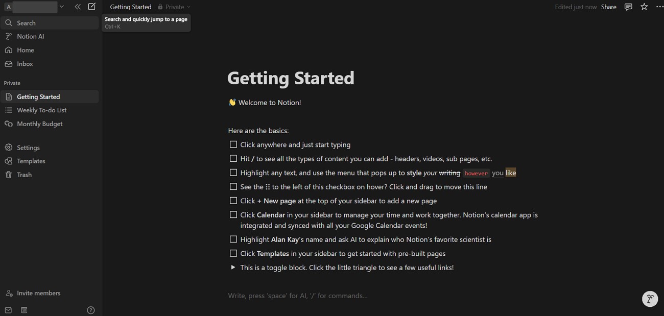 start note taking with notion