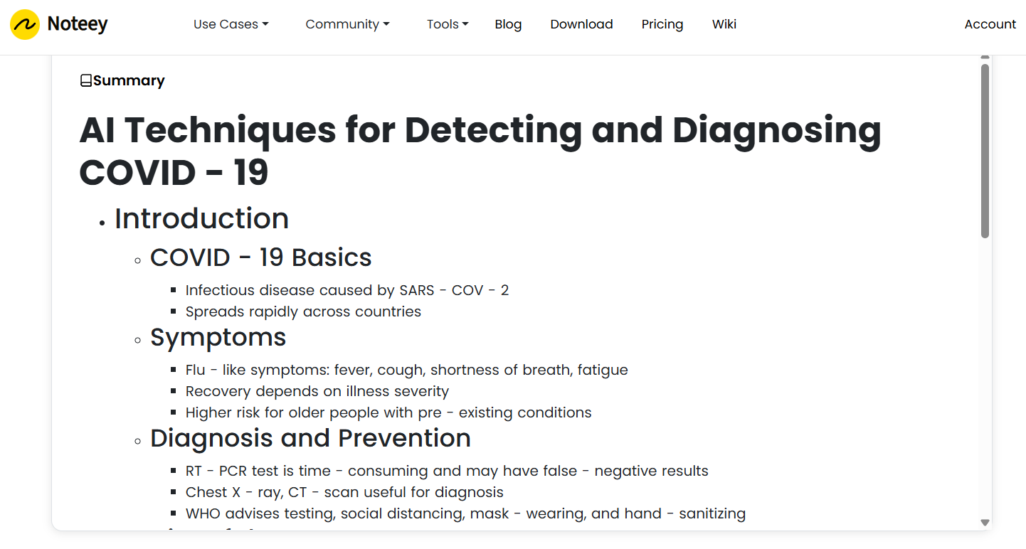 Noteey's PDF Summarize feature