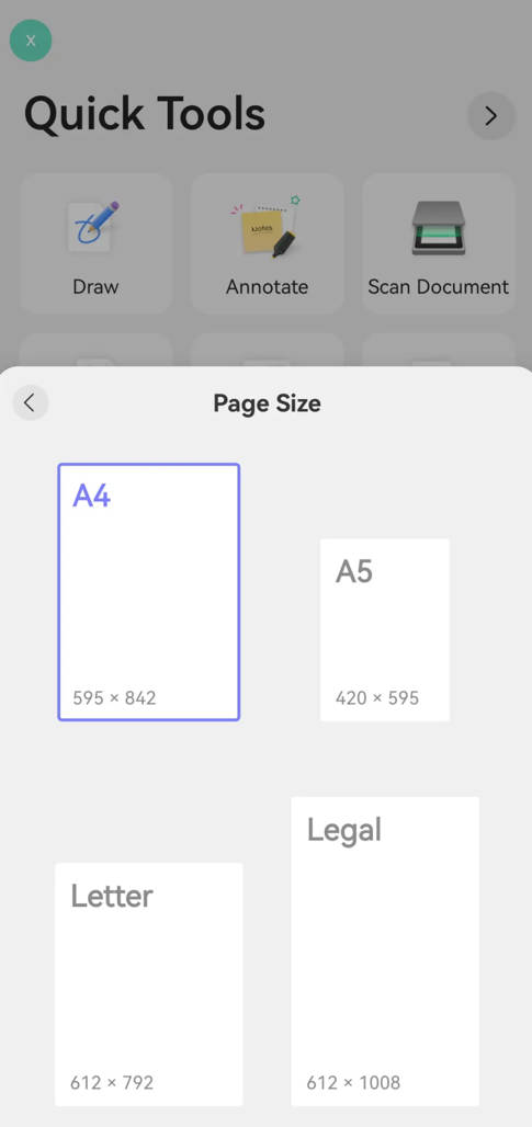 adjust paper size updf android