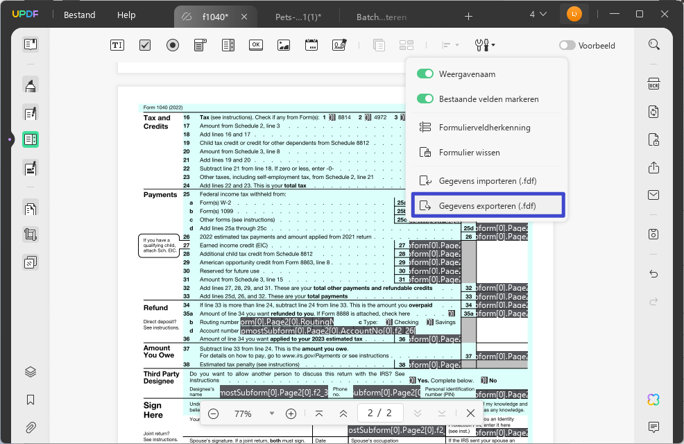 extract data to pdf