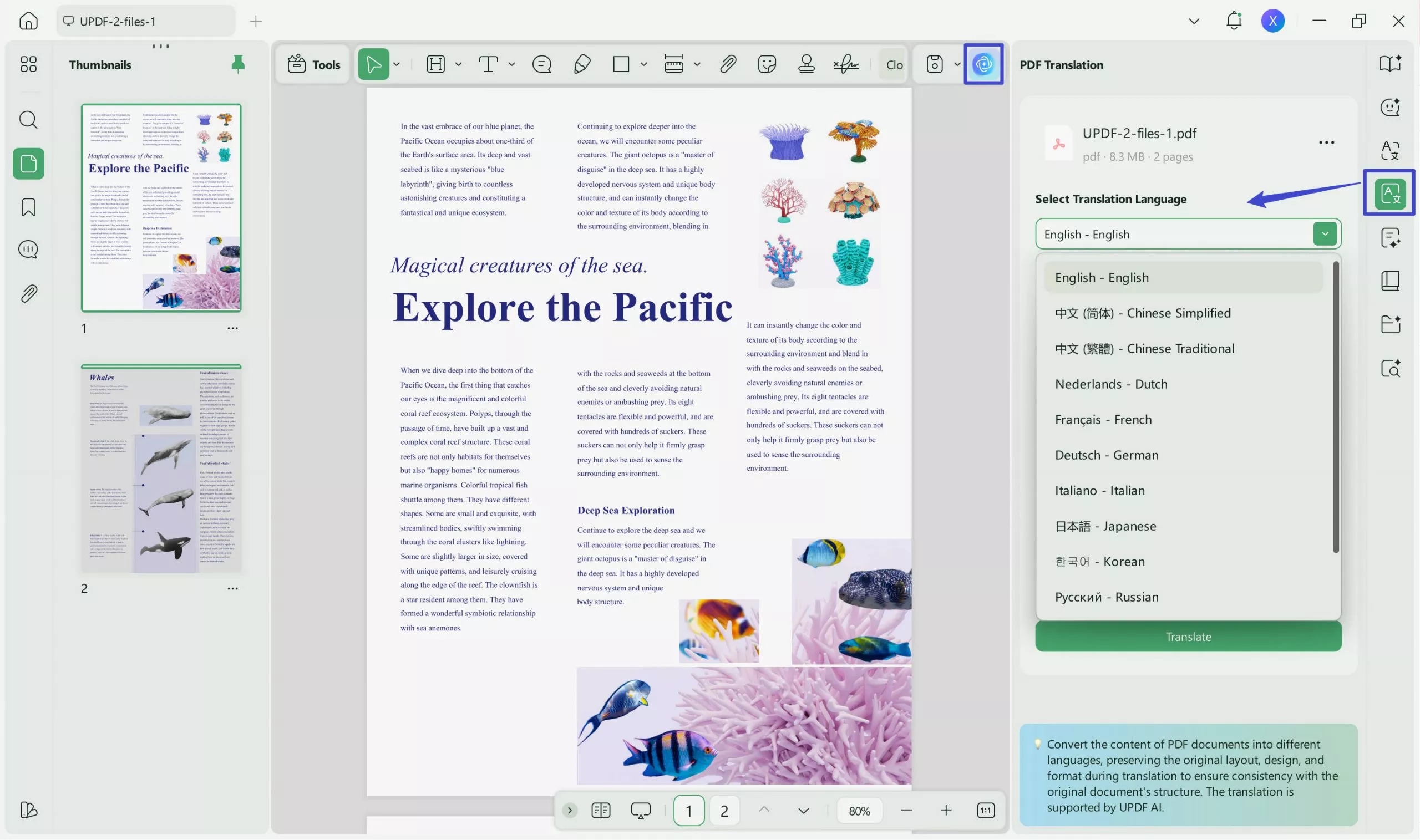 enable pdf translation tool updf